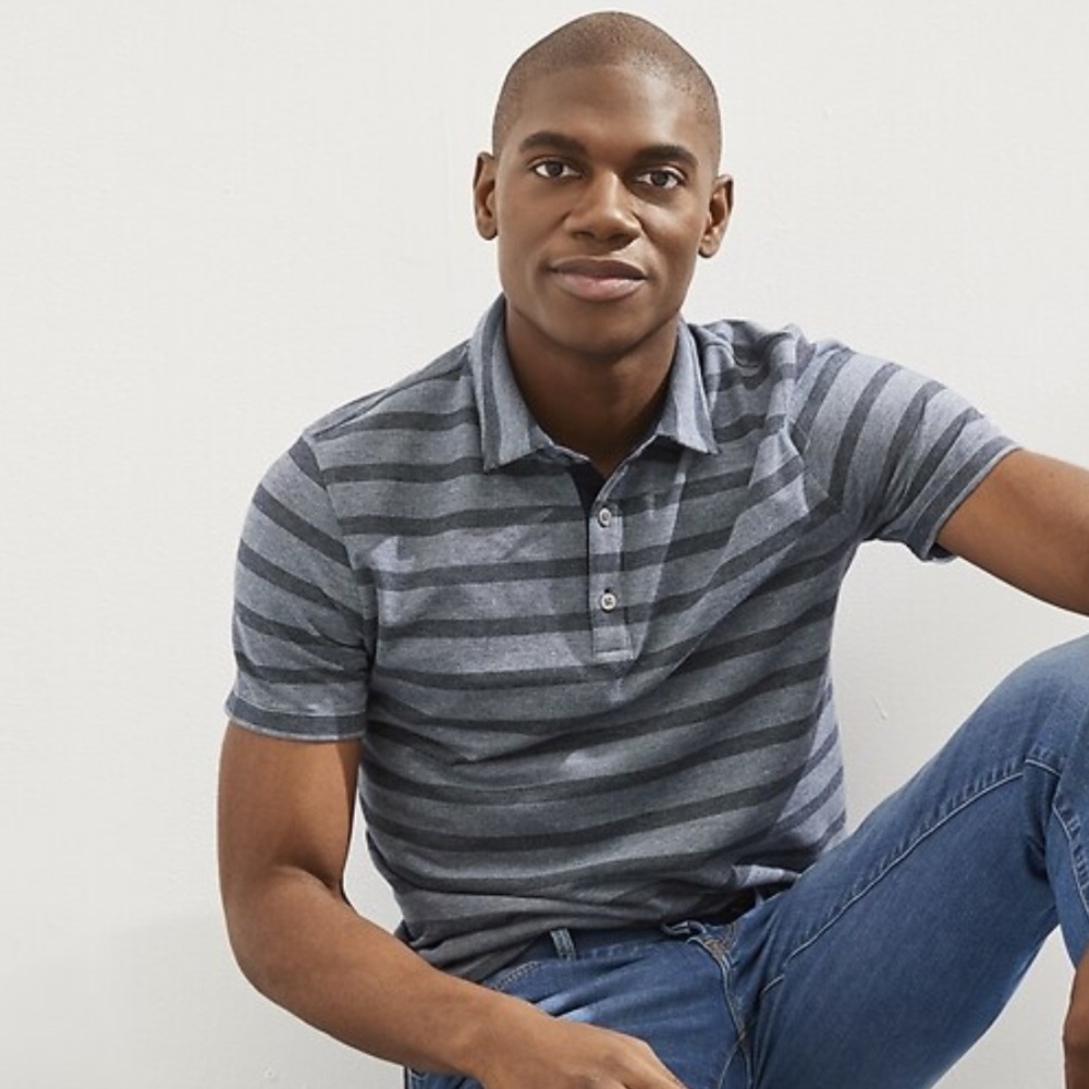 Banana Republic Blue Ravine Textured Striped Organic Cotton Pique Polo